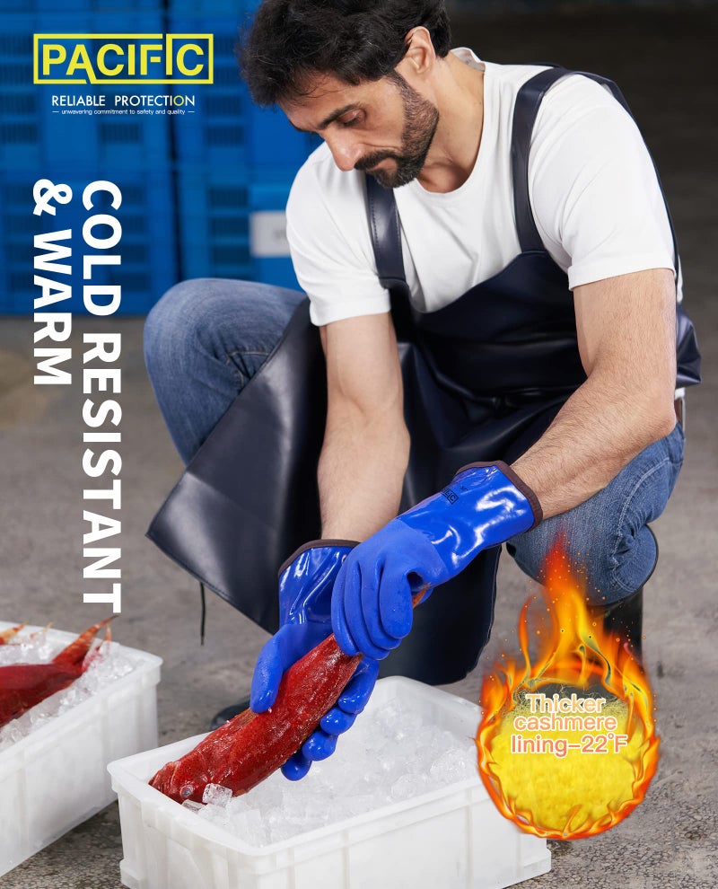 PACIFIC PPE قفازات الفريزر المعزولة حراريًا من PACIFIC PPE PVC للرجال والنساء في فصل الشتاء، قفازات كيميائية معزولة مقاومة للمواد الكيميائية والنفط، مقاس X-Large - Image 2